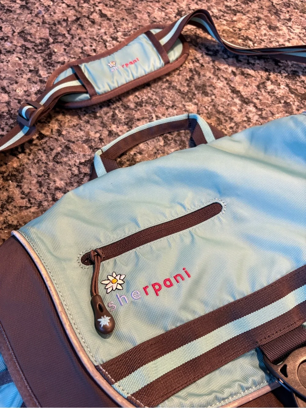 Sherpani Vintage Boho Teal and Brown Canvas Messenger Backpack